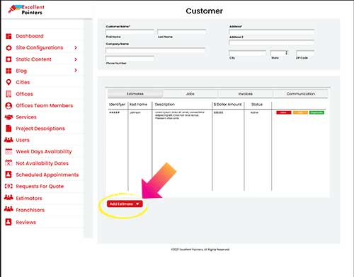 Estimation Home dashboard